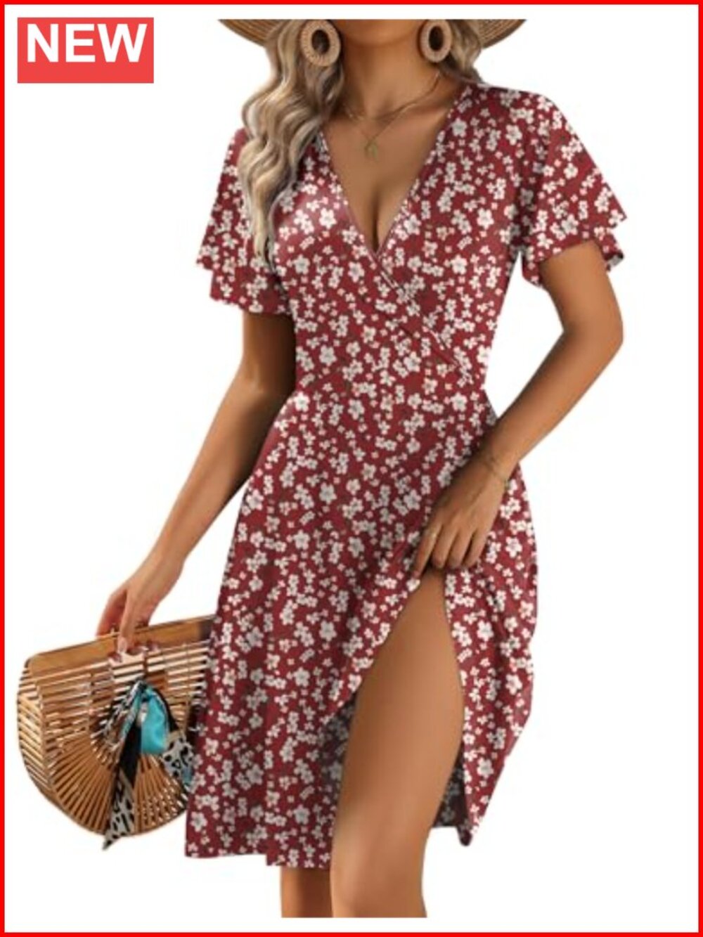 Zeagoo Women's Casual Wrap Dress Floral A-Line Ruffle Sleeve Sundress with